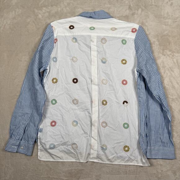 VILAGALLO Striped Button Shirt Women’s Size 40 US Large Blue White Donuts Sequin - Picture 2 of 7